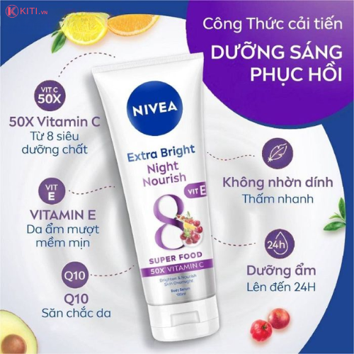Sữa Dưỡng Thể Nivea Hỗ Trợ Dưỡng Trắng Da Ban Ngày & Đêm Extra Bright Body Serum 180ml