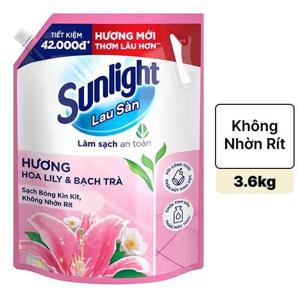 Nước lau sàn Sunlight tinh dầu thảo mộc hương hoa lily & bạch trà túi 3.6kg