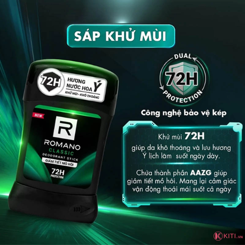 Sáp khử mùi cho nam Romano 50g - Khử mùi 72H, lưu hương Ý dài lâu