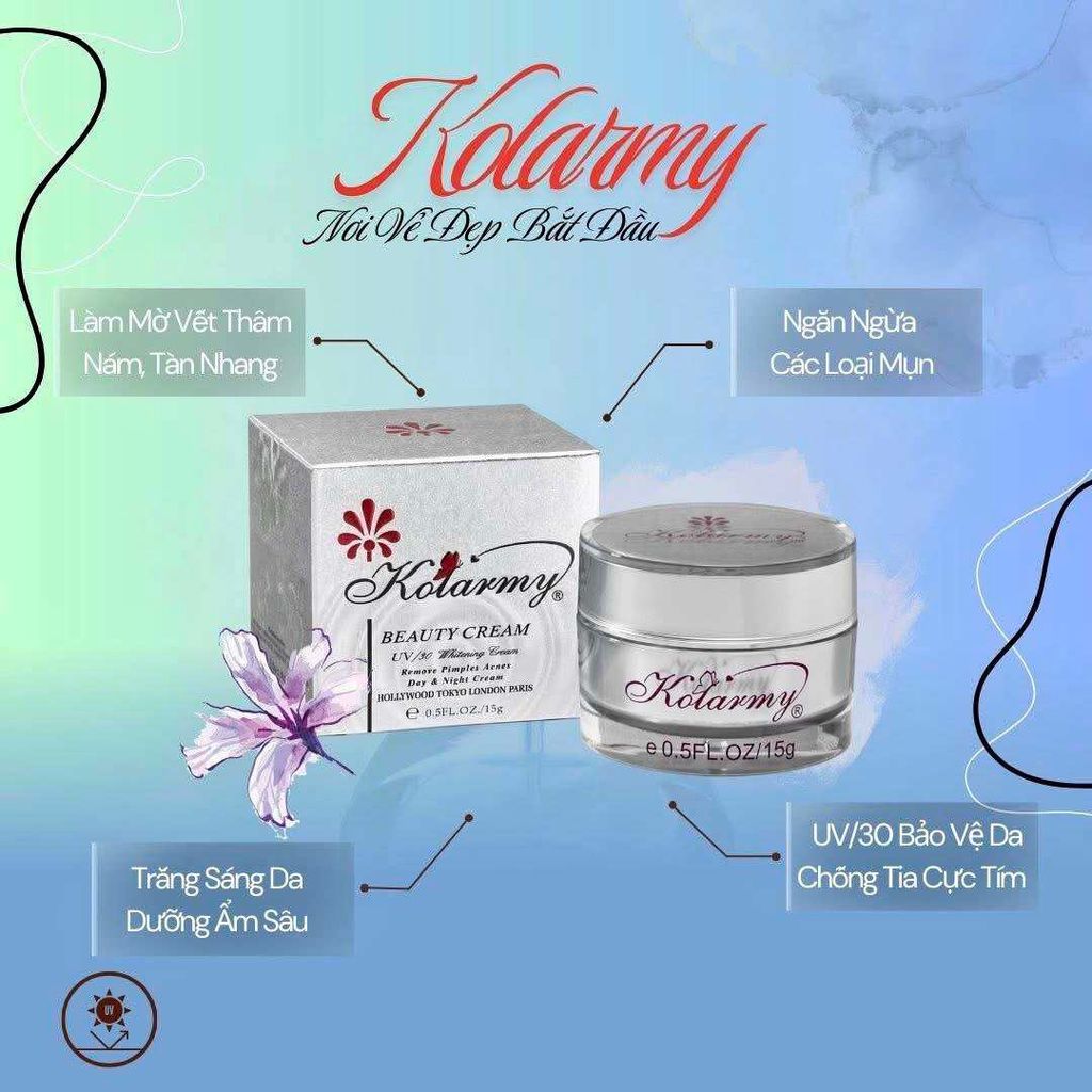 Kem Dưỡng Trắng,Nám,Tàn Nhang 4in1 Kolamy 15gr - Đài Loan (bạc)