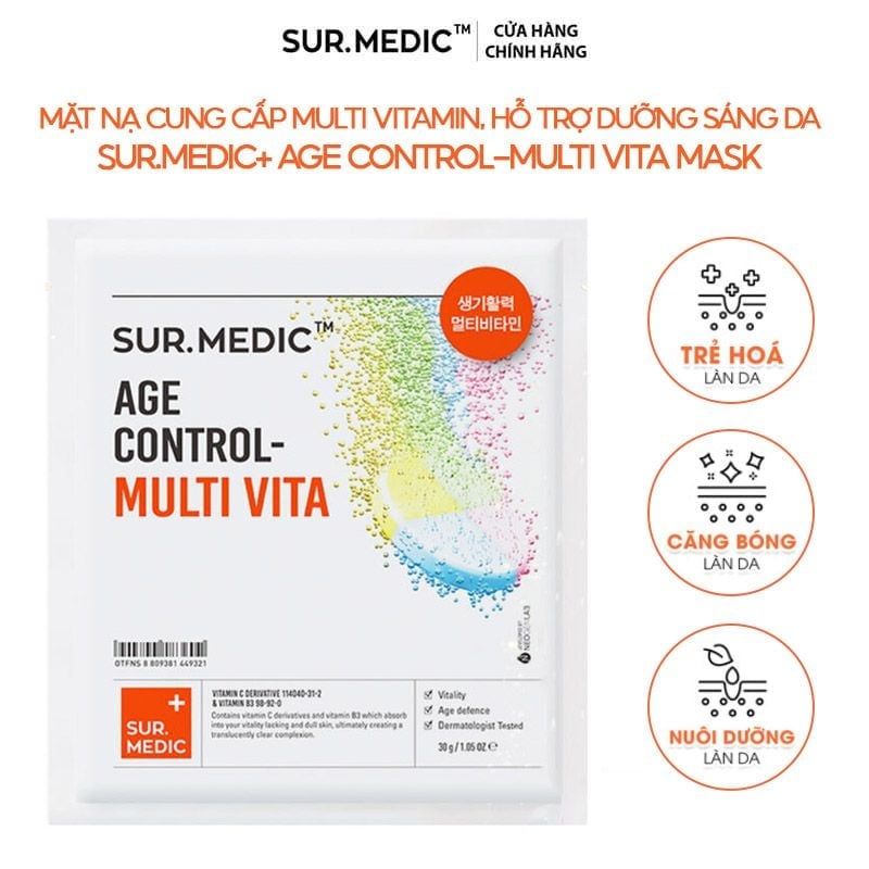 Mặt nạ Sur Medic Glutathione trắng da – Hyaluronic Aqua cấp ẩm – Multi Vita – Calm Repair phục hồi