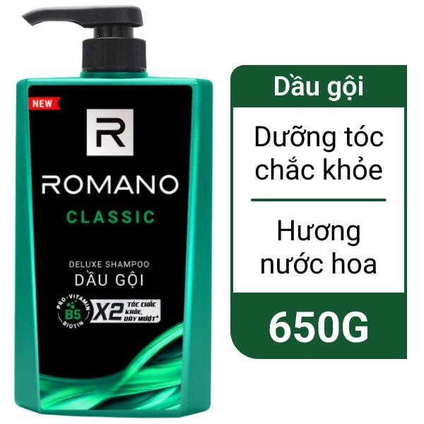 Dầu gội hương nước hoa Romano Classic tóc chắc khoẻ 650g