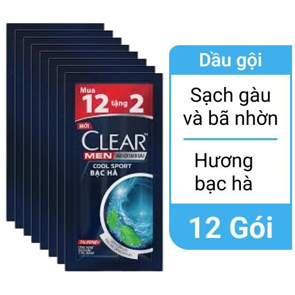 Dầu gội Clear Men bạc hà mát lạnh 4.9ml x 12 gói (Dây)