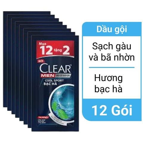Dầu gội Clear Men bạc hà mát lạnh 4.9ml x 12 gói (Dây)