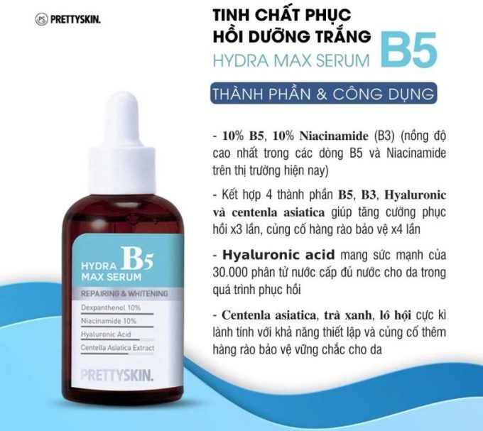 Serum Phục Hồi Dưỡng Trắng Pretty Skin Hydra B5 Max Serum 50ml