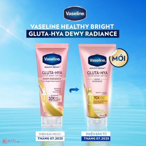 Sữa Dưỡng Thể Vaseline Gluta-Hya Serum Burst Lotion Dewy Radiance Sáng Da Chuyên Sâu Ban Đêm 300ml (Mới)