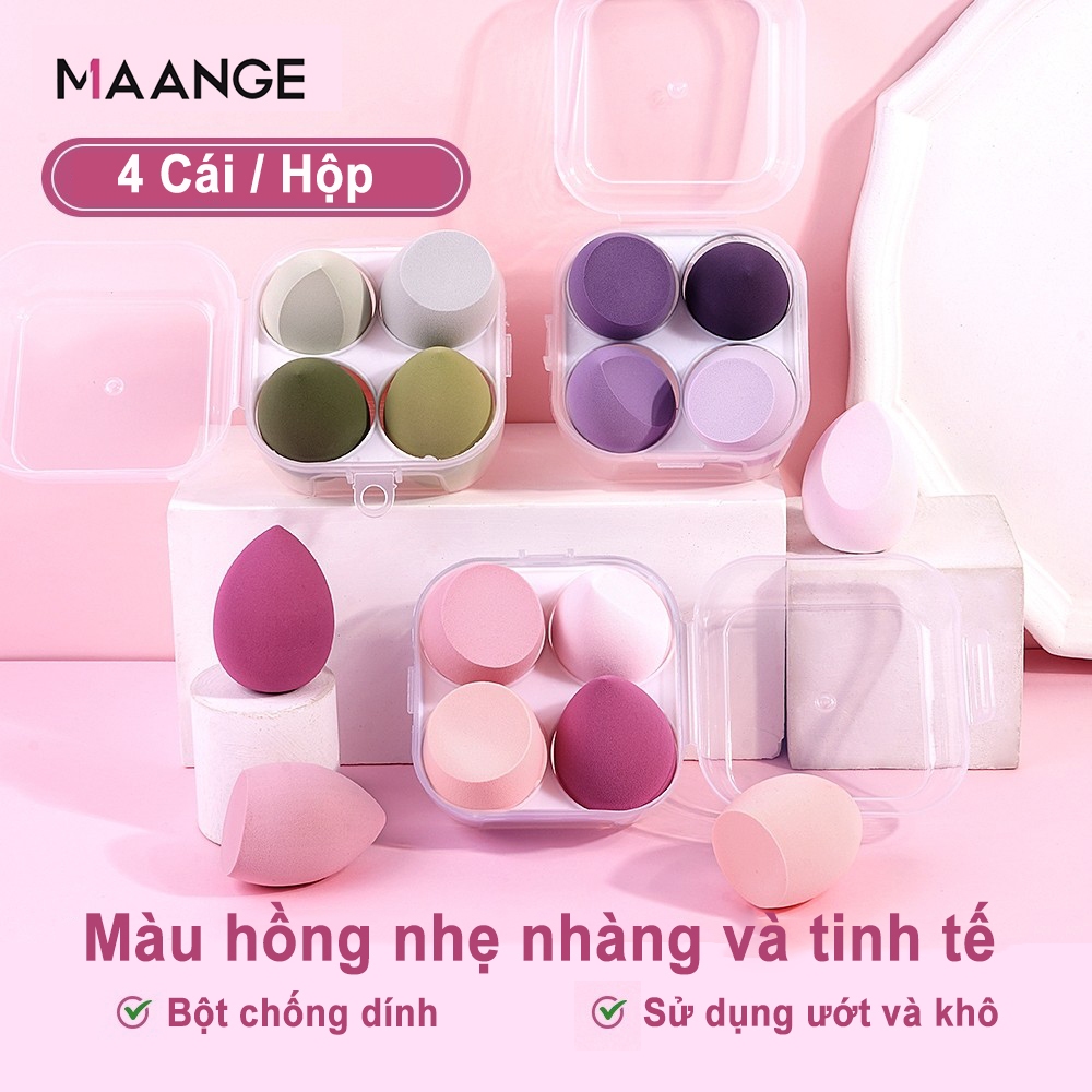 MAANGE Set 4 mut trang diem KJ9452-1( hộp vuông,4 mút hồng)