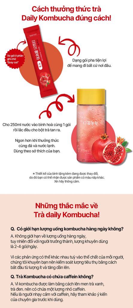 Trà Kombucha Danongwon Daily Hàn Quốc hộp 20 gói kèm bình nước