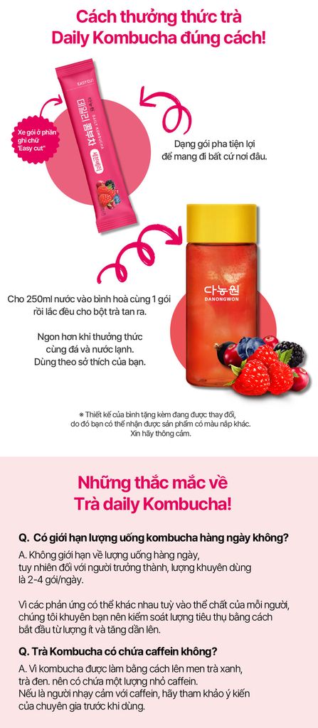 Trà Kombucha Danongwon Daily Hàn Quốc hộp 20 gói kèm bình nước