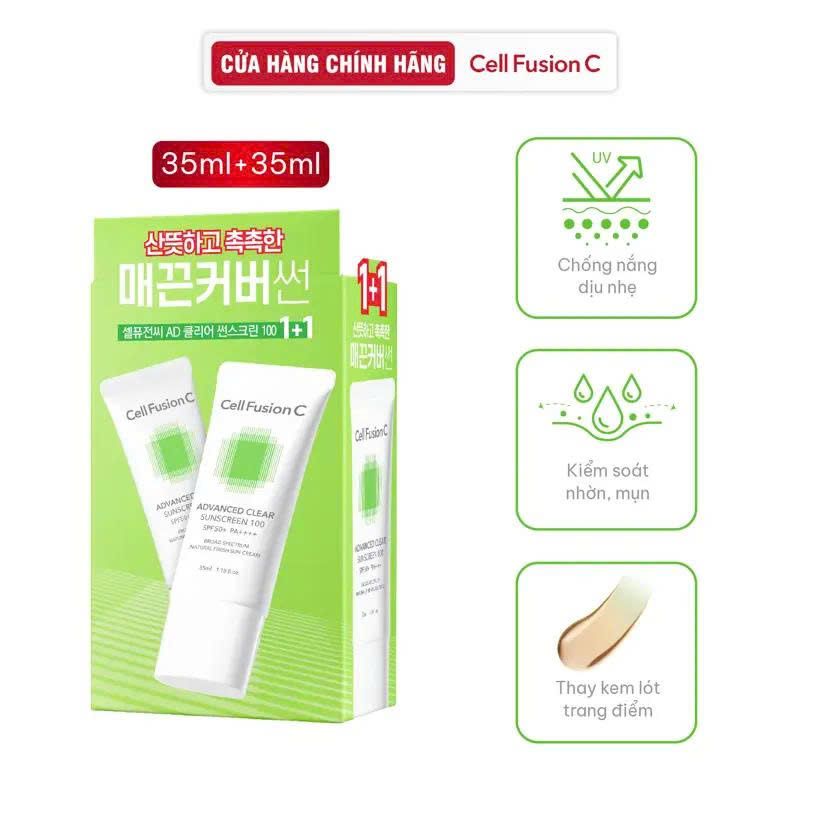 Kem Chống Nắng Phổ Rộng Cho Da Dầu Mụn Cell Fusion C Advanced Clear Sunscreen 100 Spf50+ Pa++++ 35ML