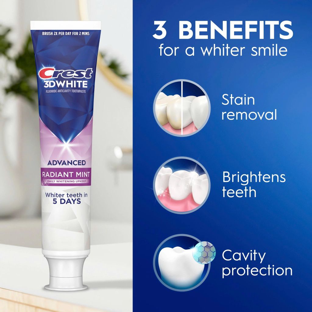 Kem Đánh Răng Crest 3DWhite Whitening Advanced Radiant Mint 147g