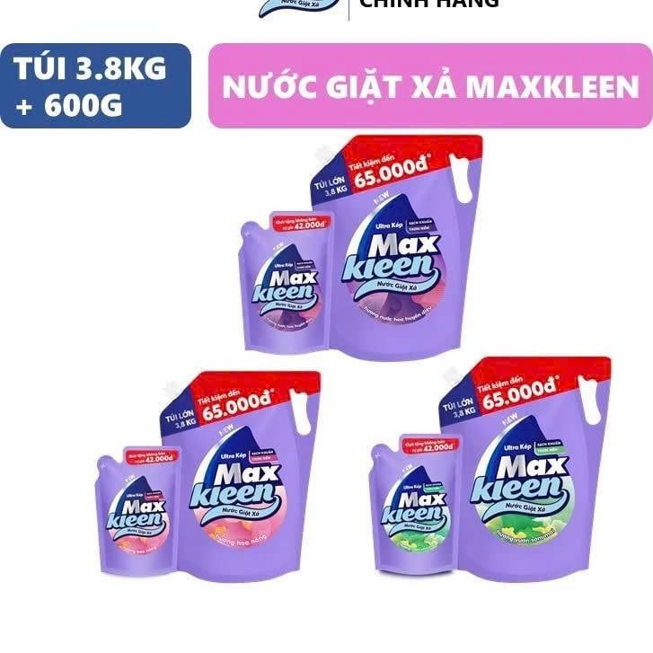 Nước giặt xả 2in1 Maxkleen 3.8kg hương huyền diệu Tặng kèm túi 600ml