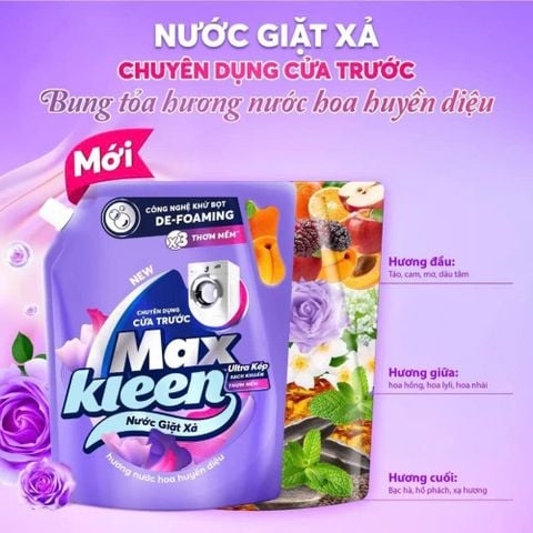 Nước giặt xả 2in1 Maxkleen 3.8kg hương huyền diệu Tặng kèm túi 600ml