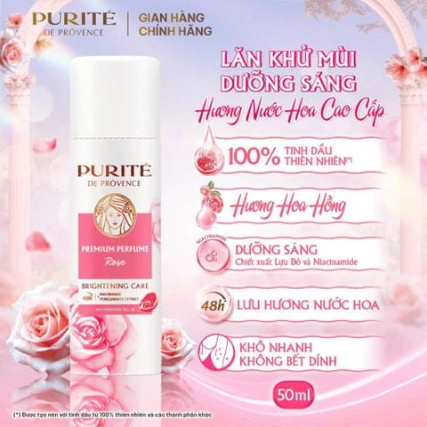 Xịt Khử Mùi Dưỡng Sáng PURITÉ Hương Nước Hoa Cao Cấp Hoa Hồng Rose 140ml [tặng sữa tắm 250ml]