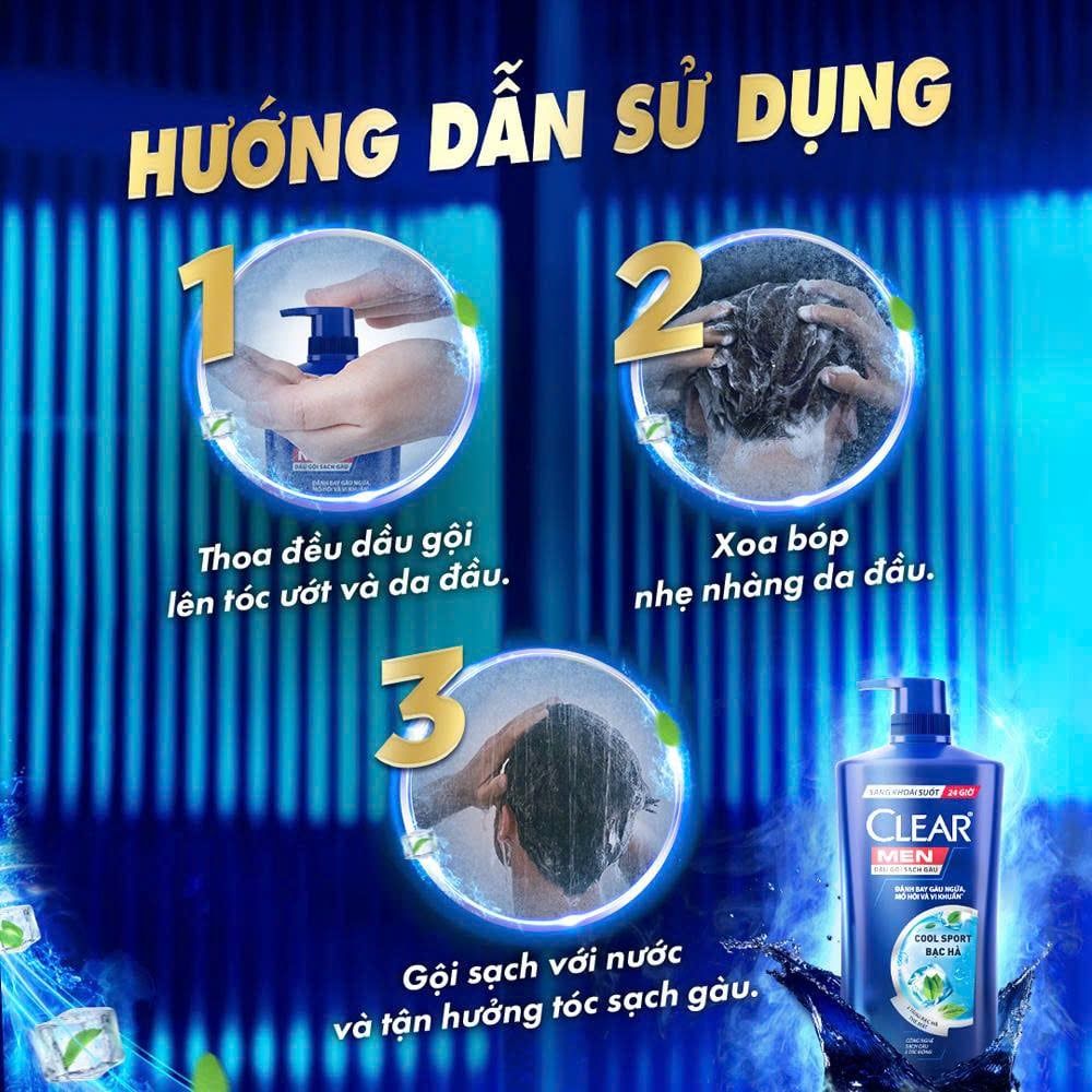 Dầu gội Clear Men Mát Lạnh Bạc Hà 630g [tặng ly giữ nhiệt]