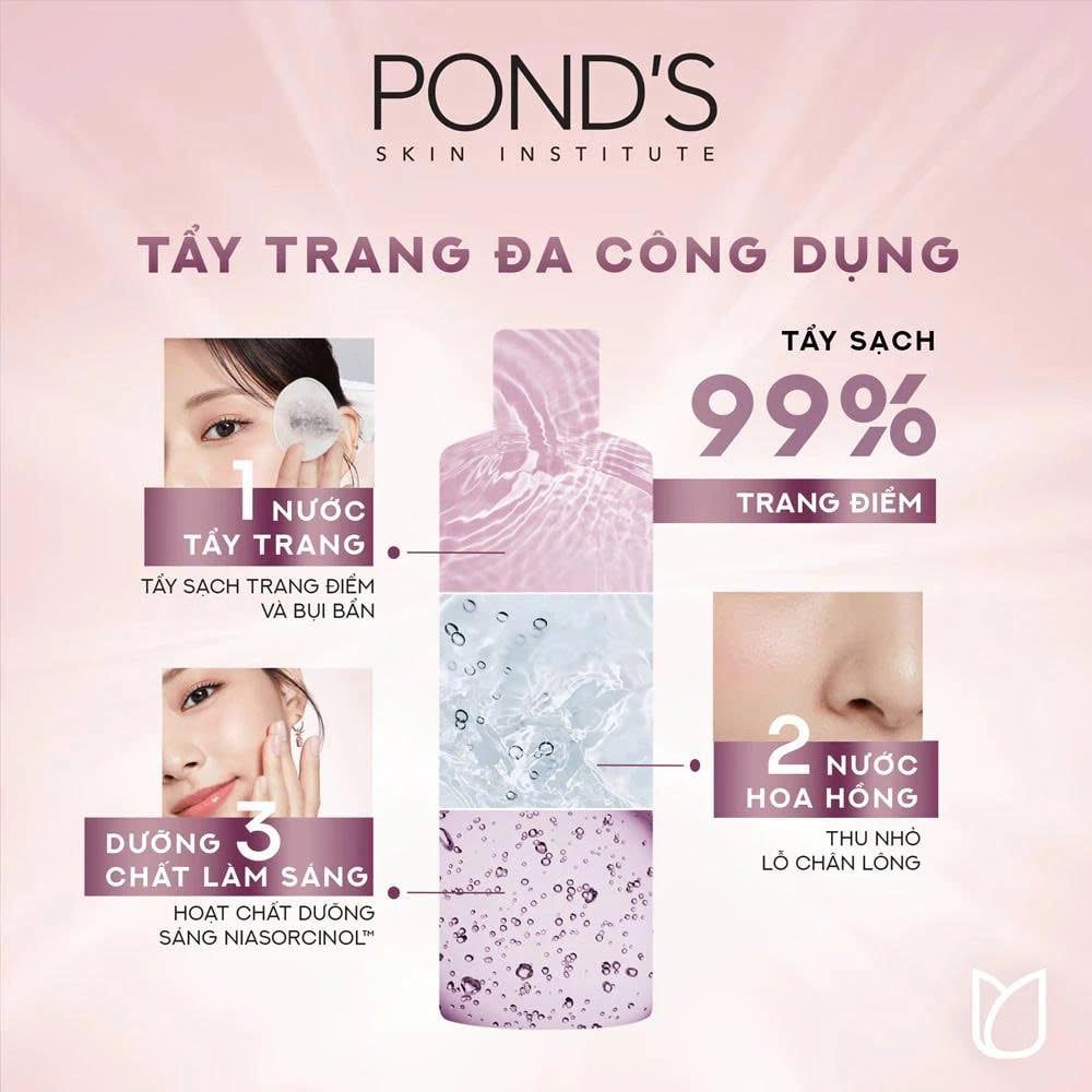 Nước tẩy trang All In One Pond's sạch sâu, dưỡng sáng, thu nhỏ lỗ chân lông 100ml