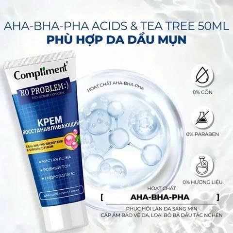 Kem Dưỡng Compliment Phục Hồi Da No Problem AHA-BHA-PHA-Tea Tree Kpem 50ml
