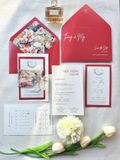  Thiệp Cưới "Mẫu Đơn Khai Hoa" - Sắc Đỏ Truyền Thống & Dấu Sáp Hoàng Gia 