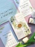  Thiệp Cưới "Olive Tình Nồng" - Giấy Vellum Mờ & Dấu Sáp Vàng 