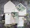 Bộ thiệp cưới Save the Date hoa trắng lá xanh