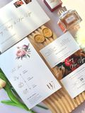  Thiệp Cưới "Giấc Mơ Hồng" - Họa Tiết Hoa Vẽ Tay & Dấu Sáp Vàng 