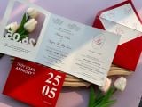  Thiệp Cưới "Cửa Sổ Hạnh Phúc" - Thiết Kế Die-cut Đỏ Đô Tinh Xảo 