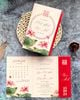 Mẫu thiệp cưới hoa sen đỏ kem kèm lịch Save the Date, thiết kế truyền thống sang trọng cho lễ thành hôn