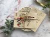 Thiệp cưới kraft phong cách vintage hoa lá cổ điển kèm bao thư và ruột thiệp trên nền đá sang trọng