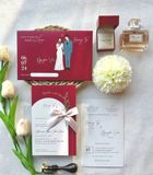  Thiệp Cưới "Mẫu Đơn Khai Hoa" - Sắc Đỏ Truyền Thống & Dấu Sáp Hoàng Gia 