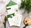 Thiệp cưới xanh lá hoa trắng phong cách botanical kèm bao thư và thiệp mời giấy cao cấp