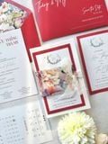  Thiệp Cưới "Mẫu Đơn Khai Hoa" - Sắc Đỏ Truyền Thống & Dấu Sáp Hoàng Gia 