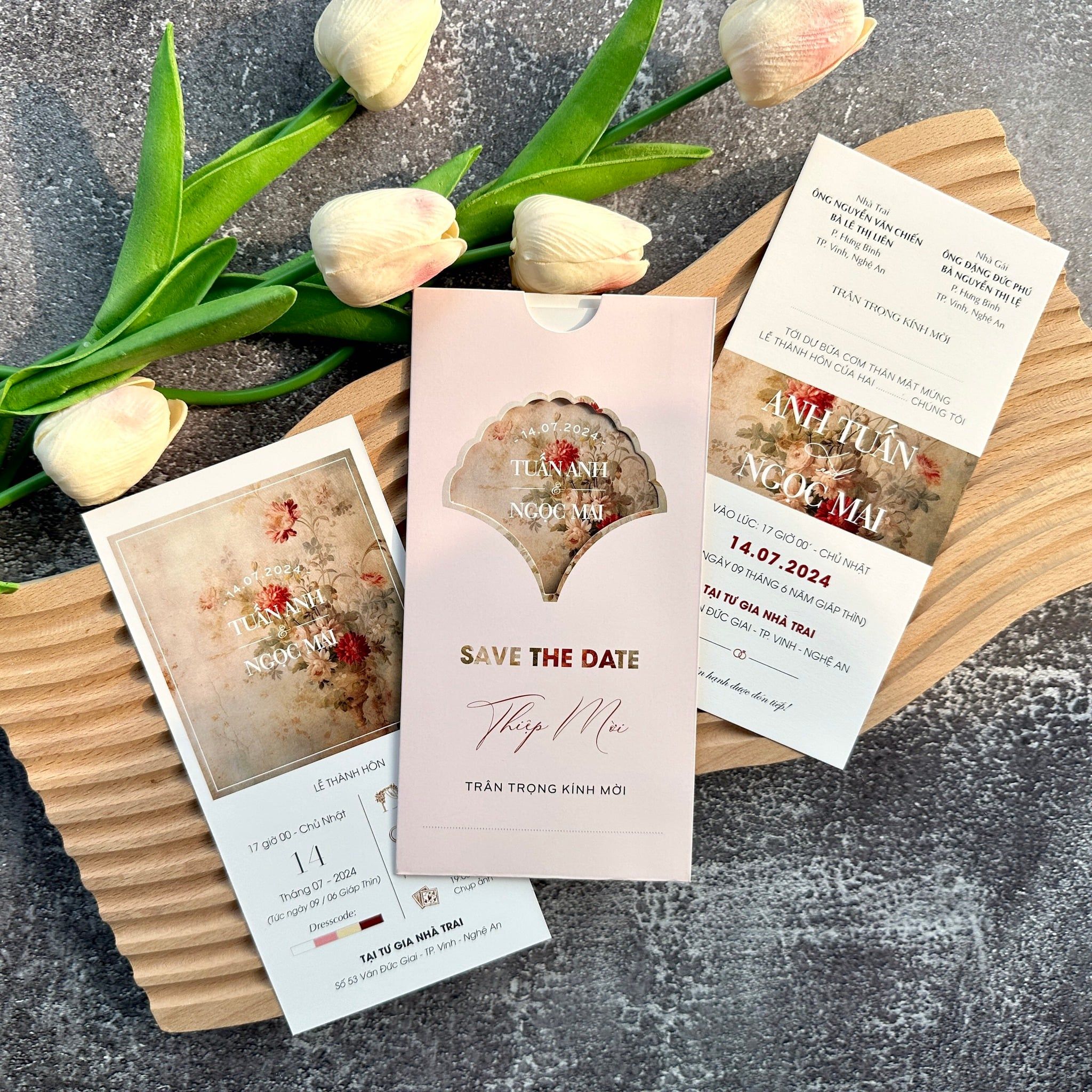  Thiệp Cưới "Cửa Sổ Tình Yêu" - Sắc Hồng Dusty Pink & Cắt Laser Tinh Xảo 