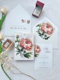  Thiệp Cưới "Mẫu Đơn Tình Nồng" - Giấy Vellum Mờ & Nghệ Thuật Hoa Cỏ 