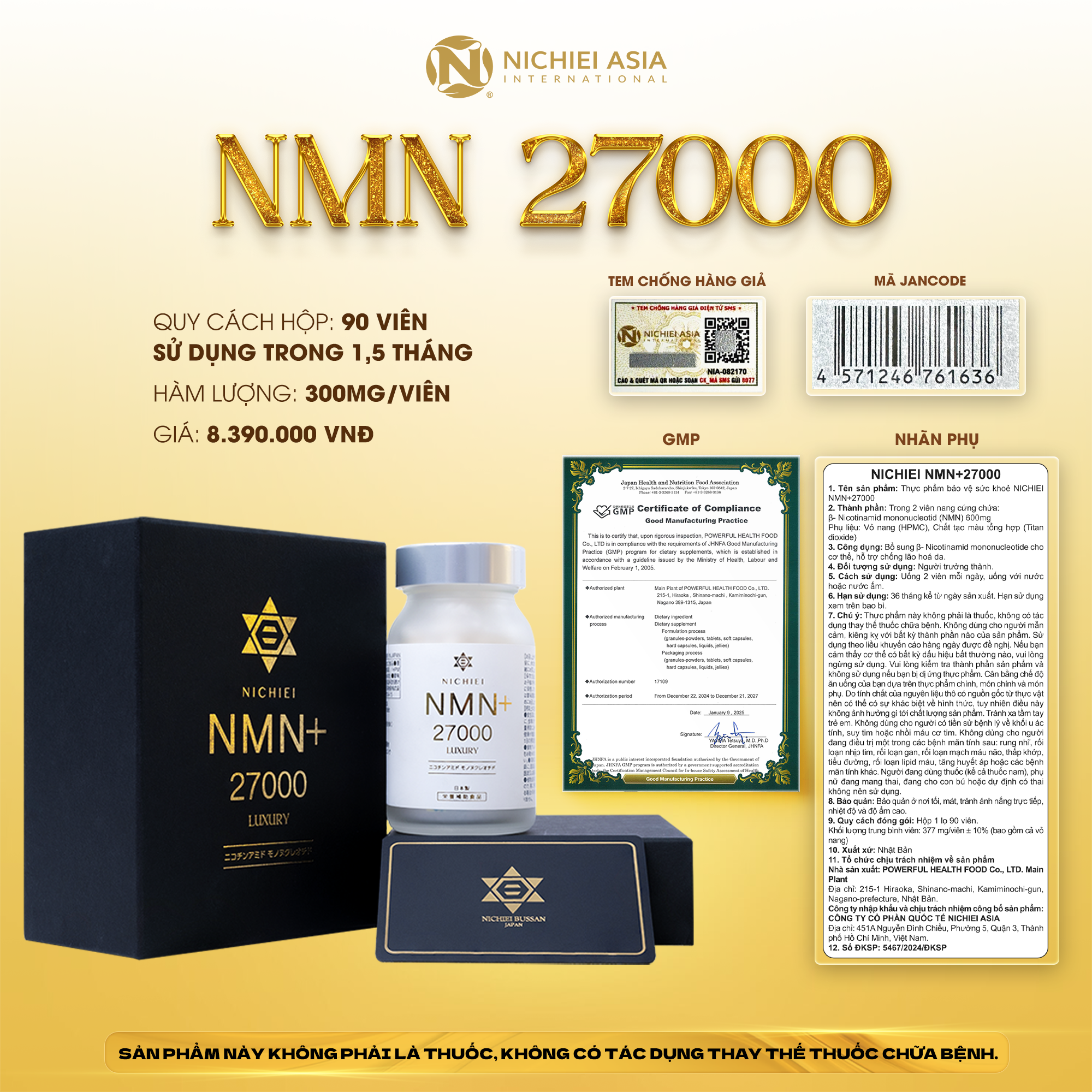  Thực phẩm bảo vệ sức khỏe NICHIEI NMN+27000 LUXURY 