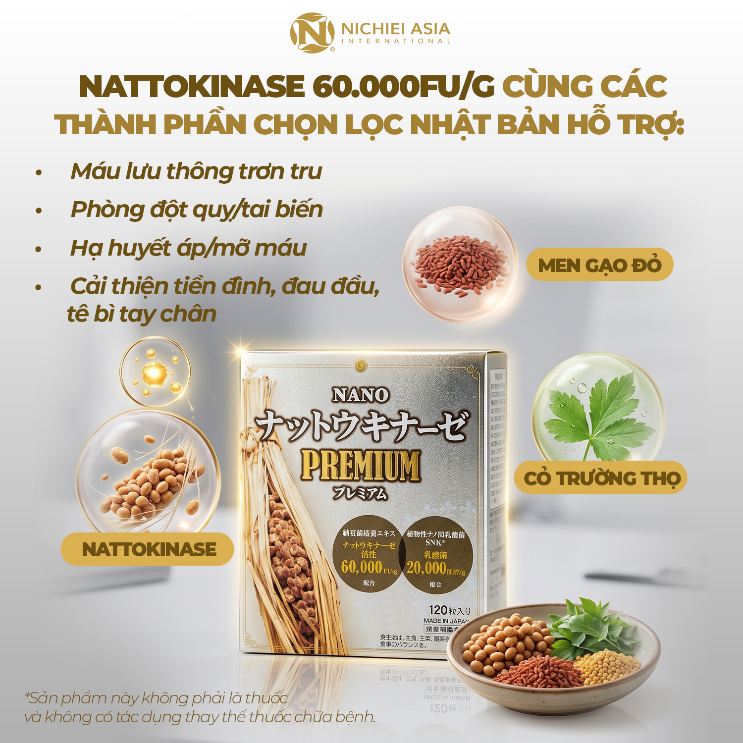  Thực phẩm bảo vệ sức khỏe NANO NATTOKINASE PREMIUM 120 viên 