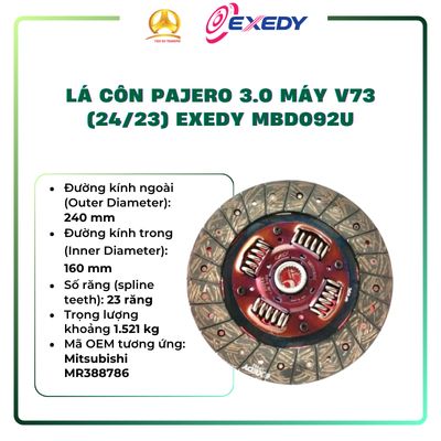  LÁ CÔN PAJERO 3.0 MÁY V73 (24/23) EXEDY MBD092U 
