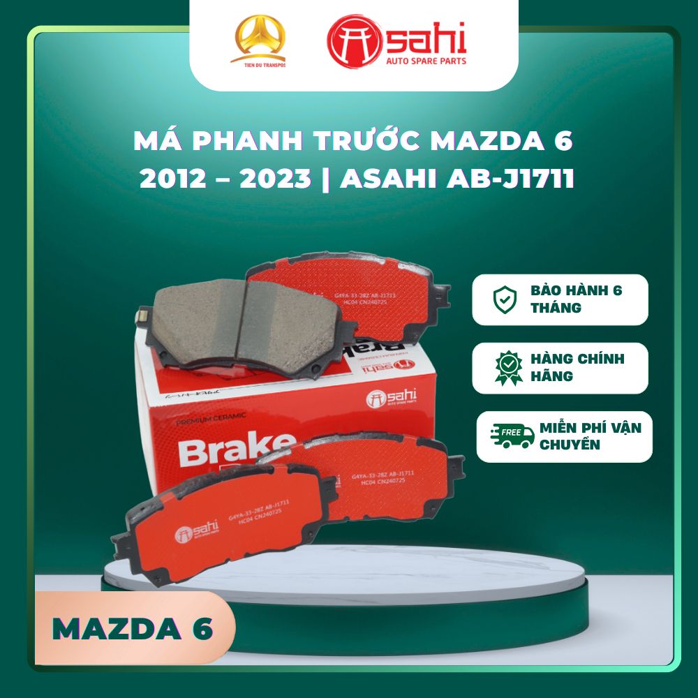  Má Phanh Trước Asahi AB-J1711 Cho Mazda 6 (2012–2023) – Bố Thắng Đĩa Chuẩn Zin, Êm Ái, An Toàn 