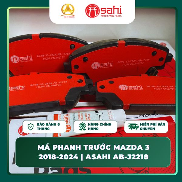  Má Phanh Trước Asahi AB-J2218 Cho Mazda 3 (2019–2024) – Bố Thắng Đĩa Chính Hãng, Êm Ái, Chuẩn Zin 