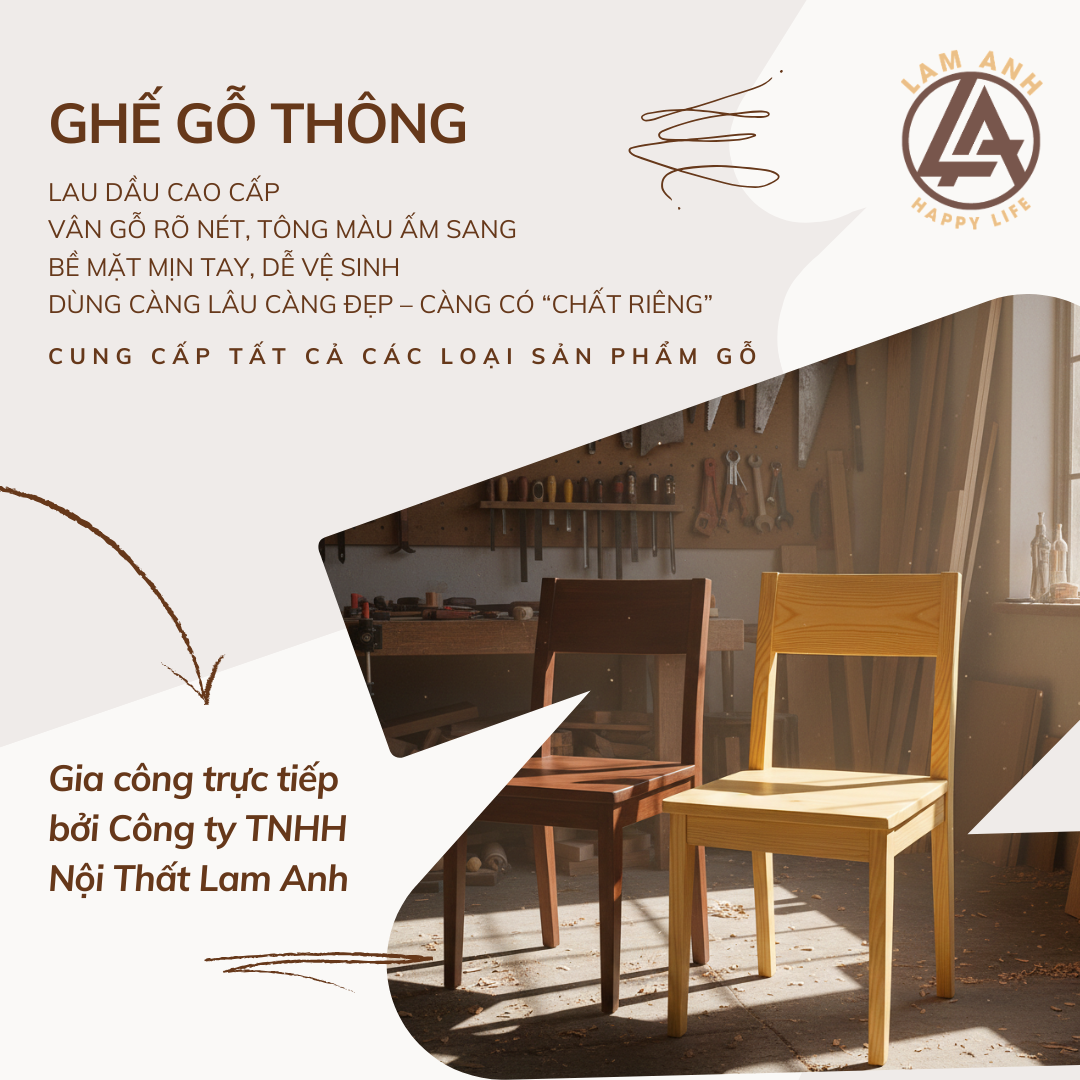 Ghế gỗ thông - Rộng 42cm x Sâu 48cm x Cao 83cm