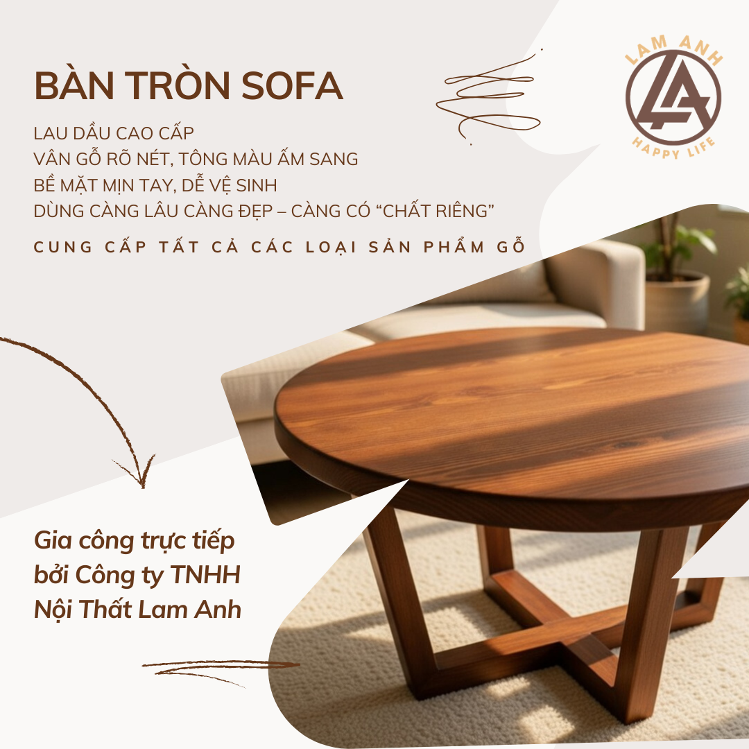 Bàn tròn gỗ thông Mỹ nguyên khối – Thiết kế sang trọng, bền chắc.