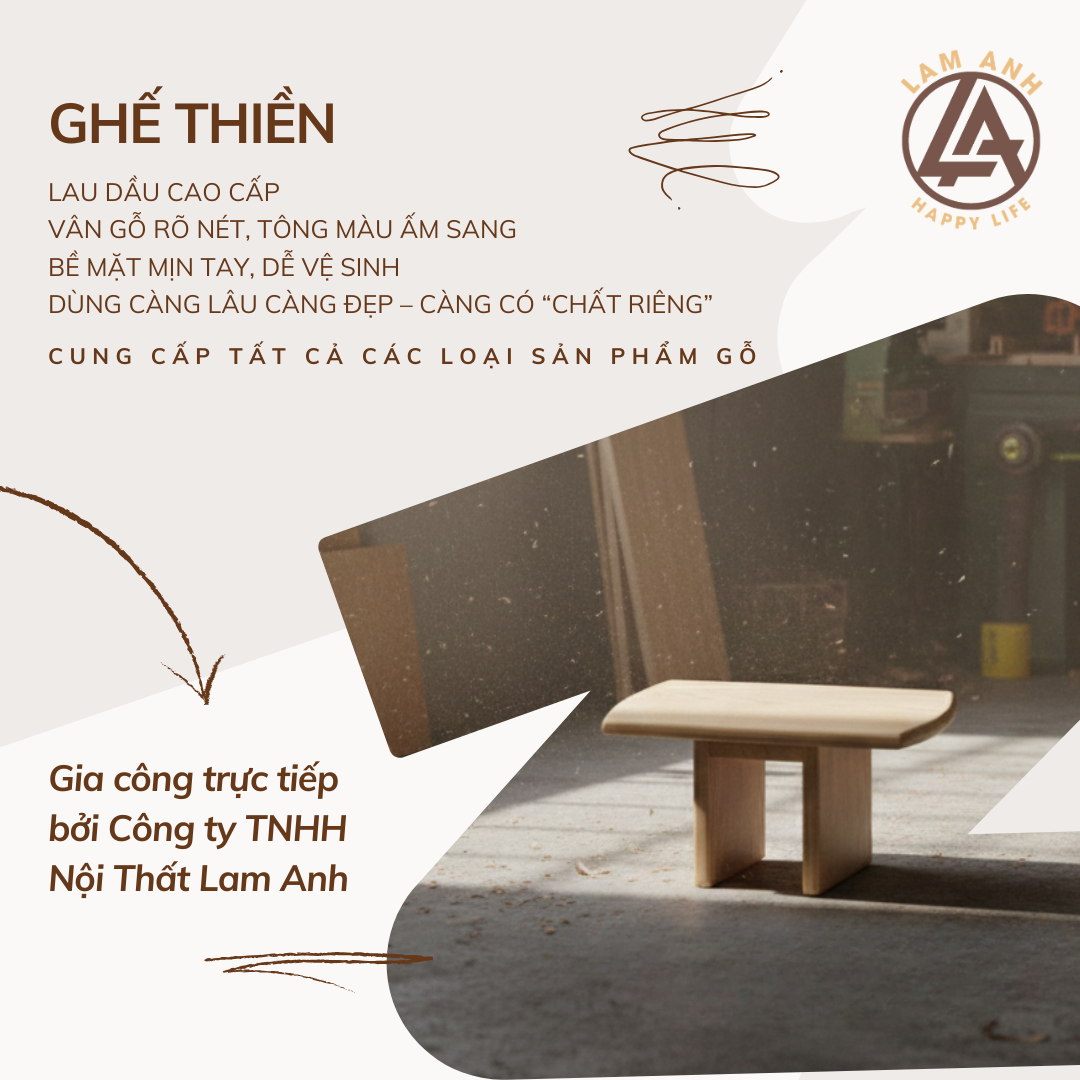 Ghế thiền gỗ tự nhiên – Rộng 20cm x Dài 40cm x Cao 20cm