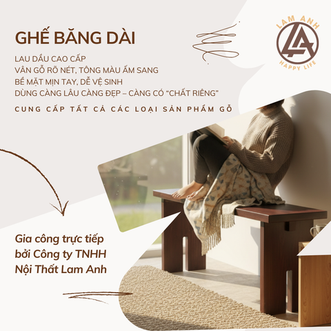  Ghế băng dài dỗ thông Mỹ – Chân bản lớn, linh hoạt cho không gian ngoài rời 