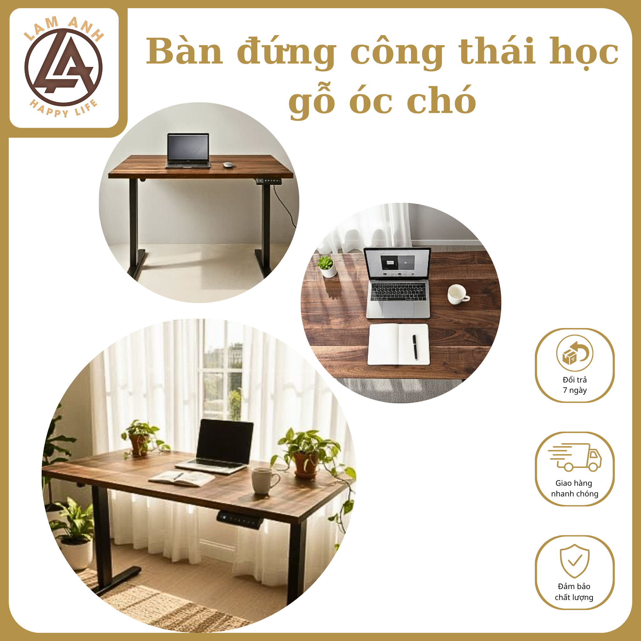 Bàn đứng công thái học gỗ Óc Chó | Chân nâng điện 2 motor DN KY02R – chắc chắn, sang trọng