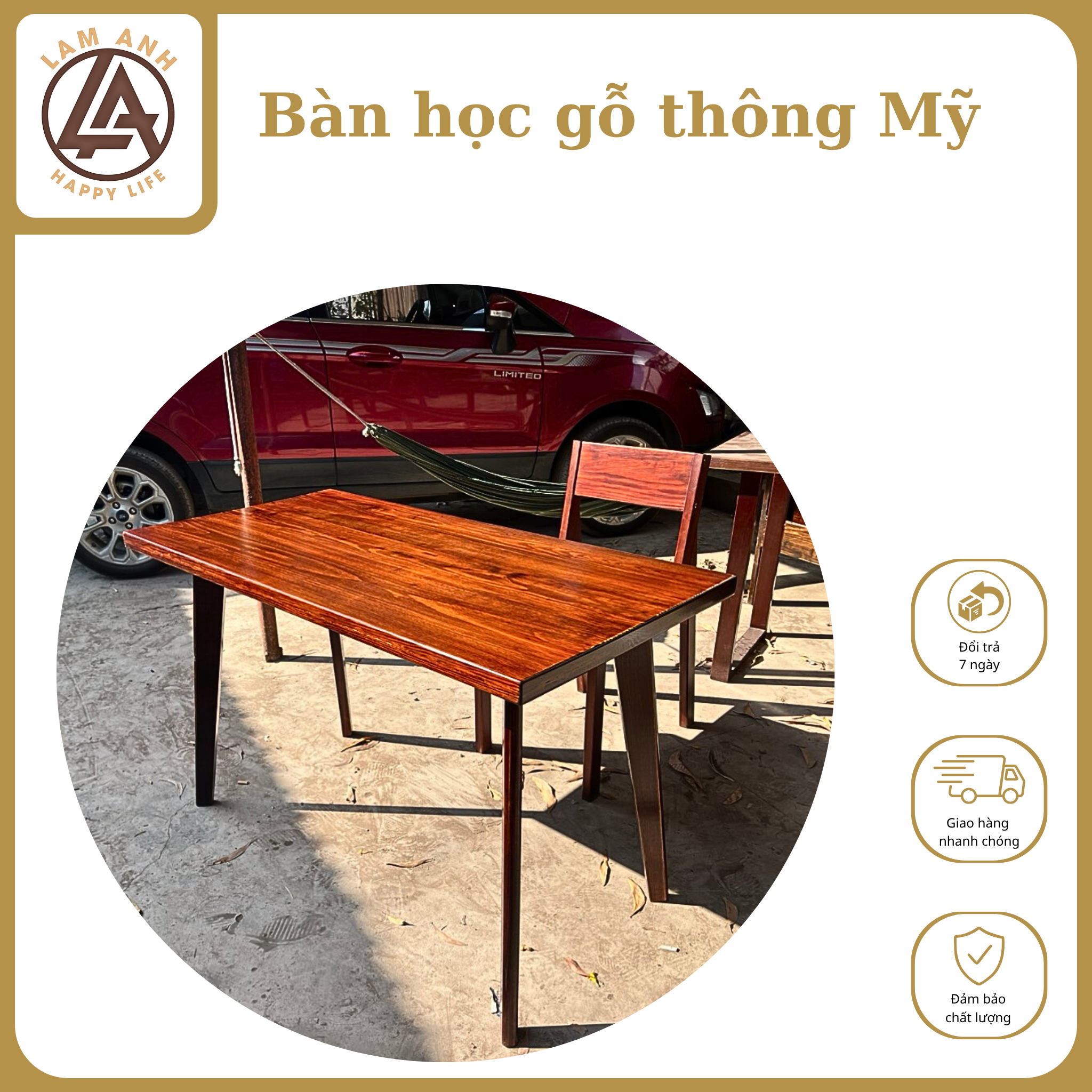 Bàn học gỗ thông Mỹ – Chất lượng, giá phải chăng (Không Kèm Ghế)