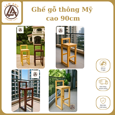  Ghế gỗ thông Mỹ tự nhiên – Sang trọng cho quầy bar & cafe 