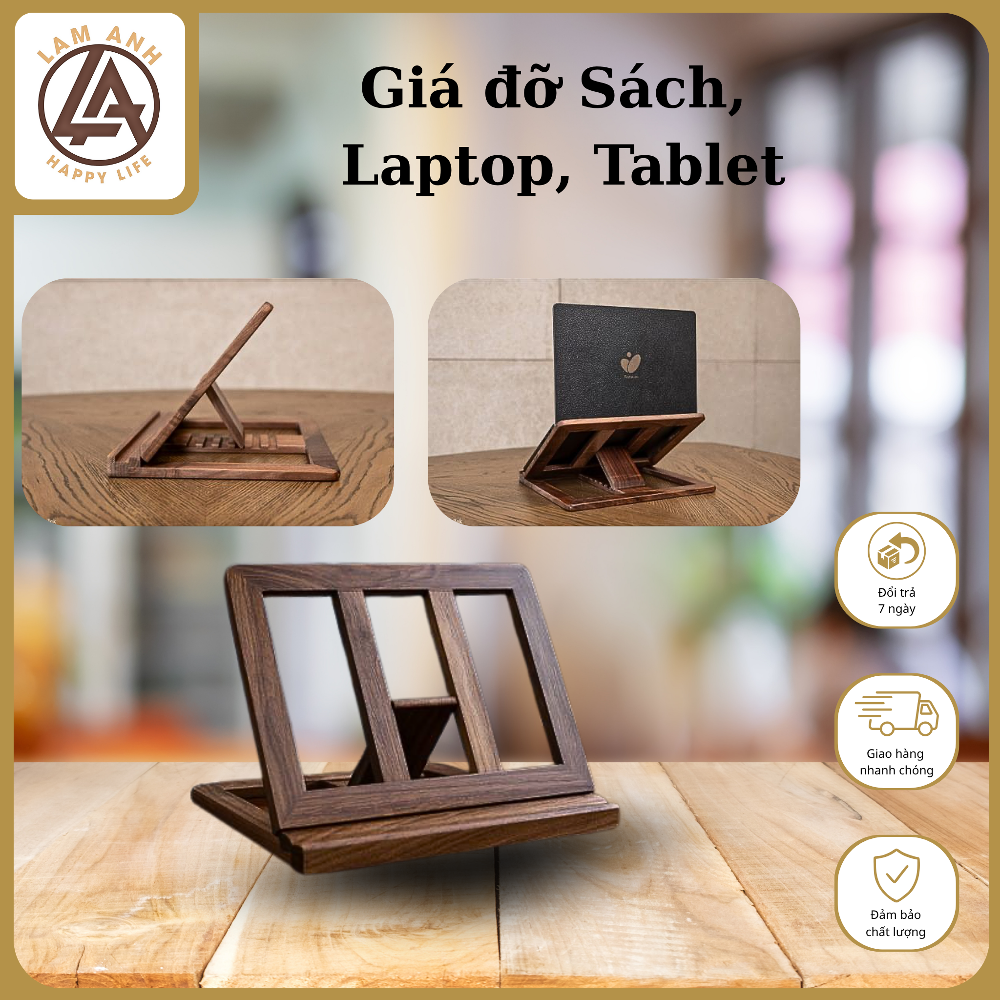 Giá đỡ Laptop, Tablet Pro & Sách – Gỗ óc chó cao cấp