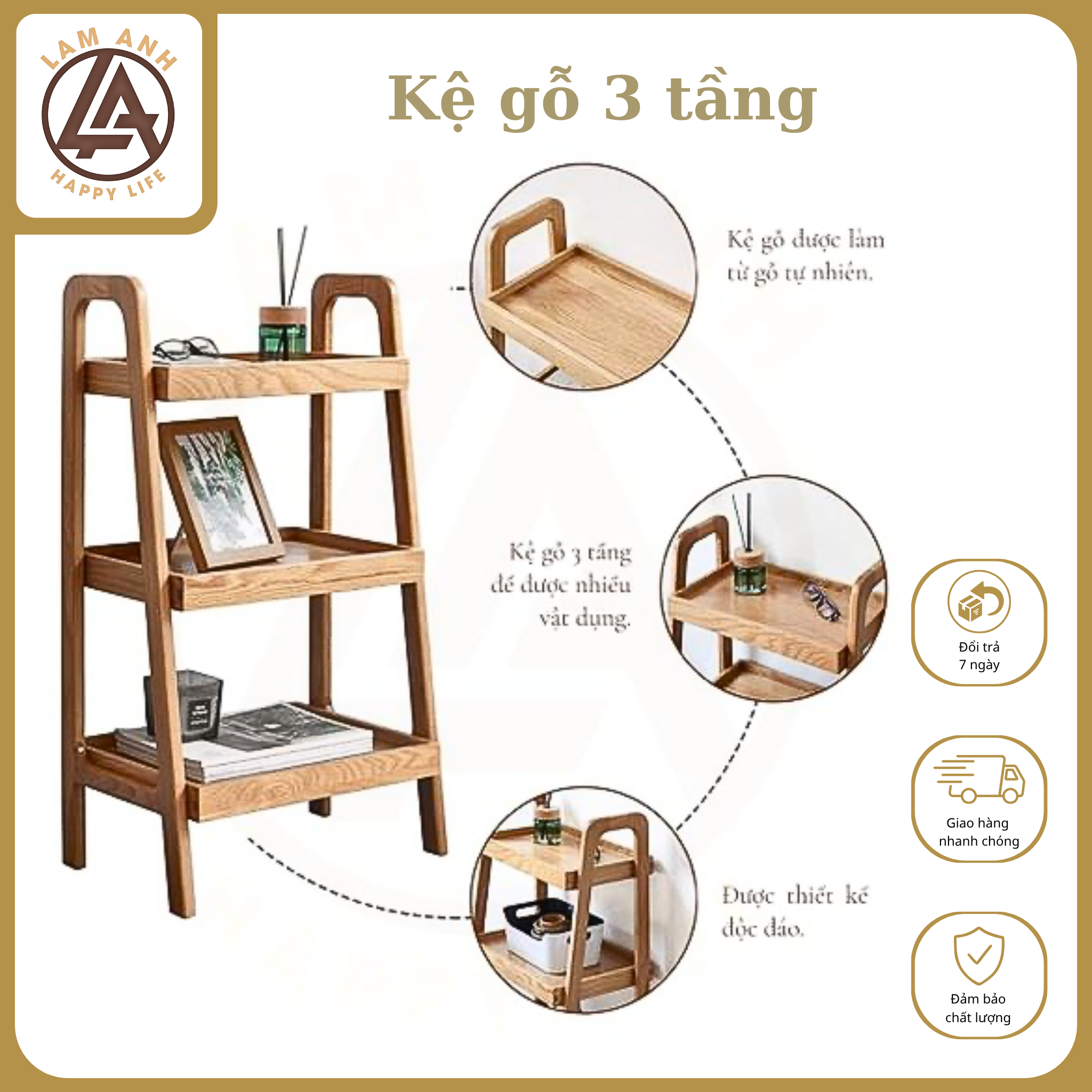 Kệ gỗ Thông Mỹ 3 tầng – tiện nghi & tinh tế, bền đẹp chuẩn Mỹ