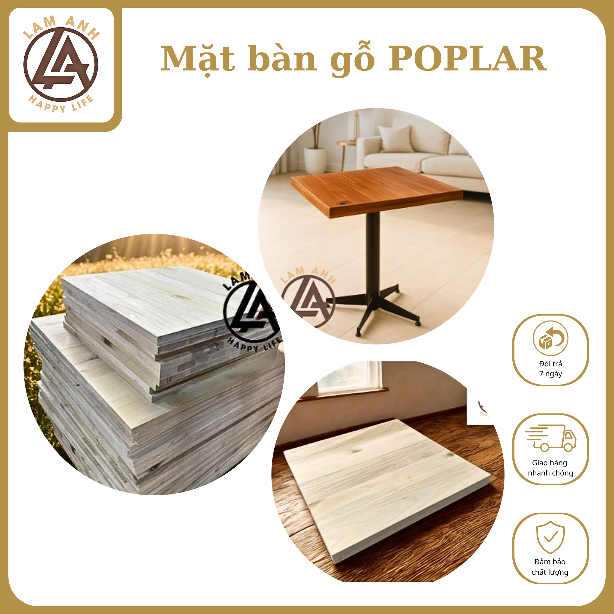 Mặt bàn gỗ Poplar – Tiện dụng & Sang trọng theo phong cách riêng (Chưa Có Chân)