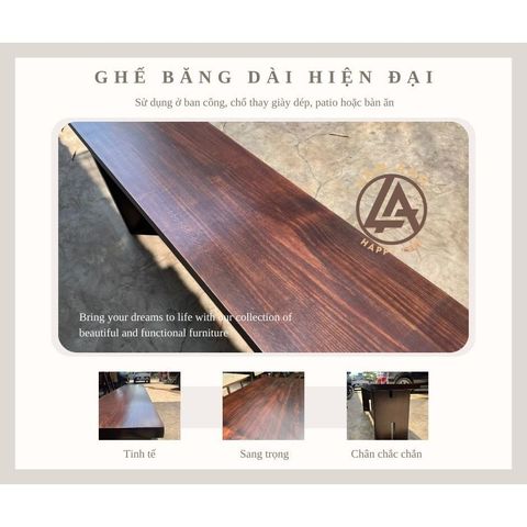  Ghế băng dài dỗ thông Mỹ – Chân bản lớn, linh hoạt cho không gian ngoài rời 