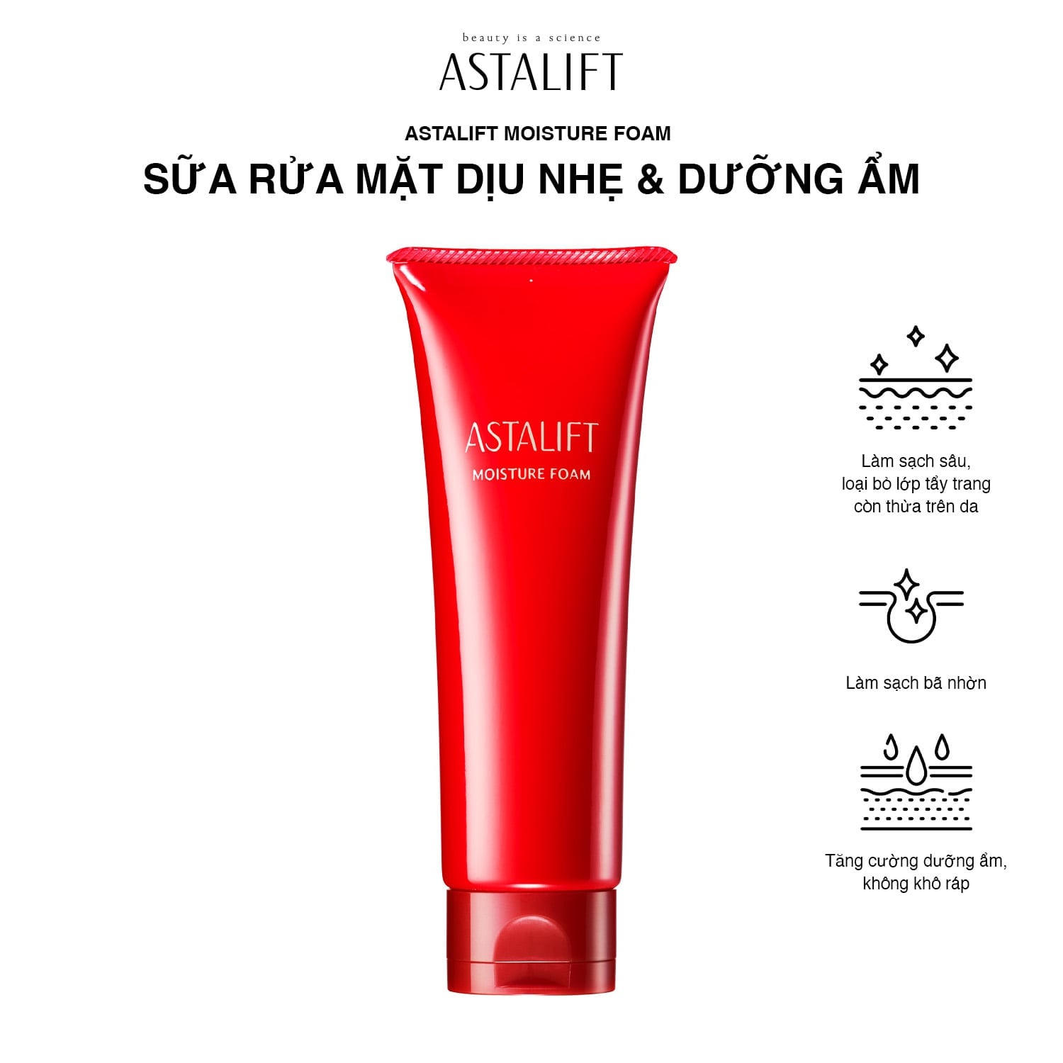 Sữa rửa mặt dịu nhẹ & dưỡng ẩm ASTALIFT MOISTURE FOAM (Tuýp 100G)